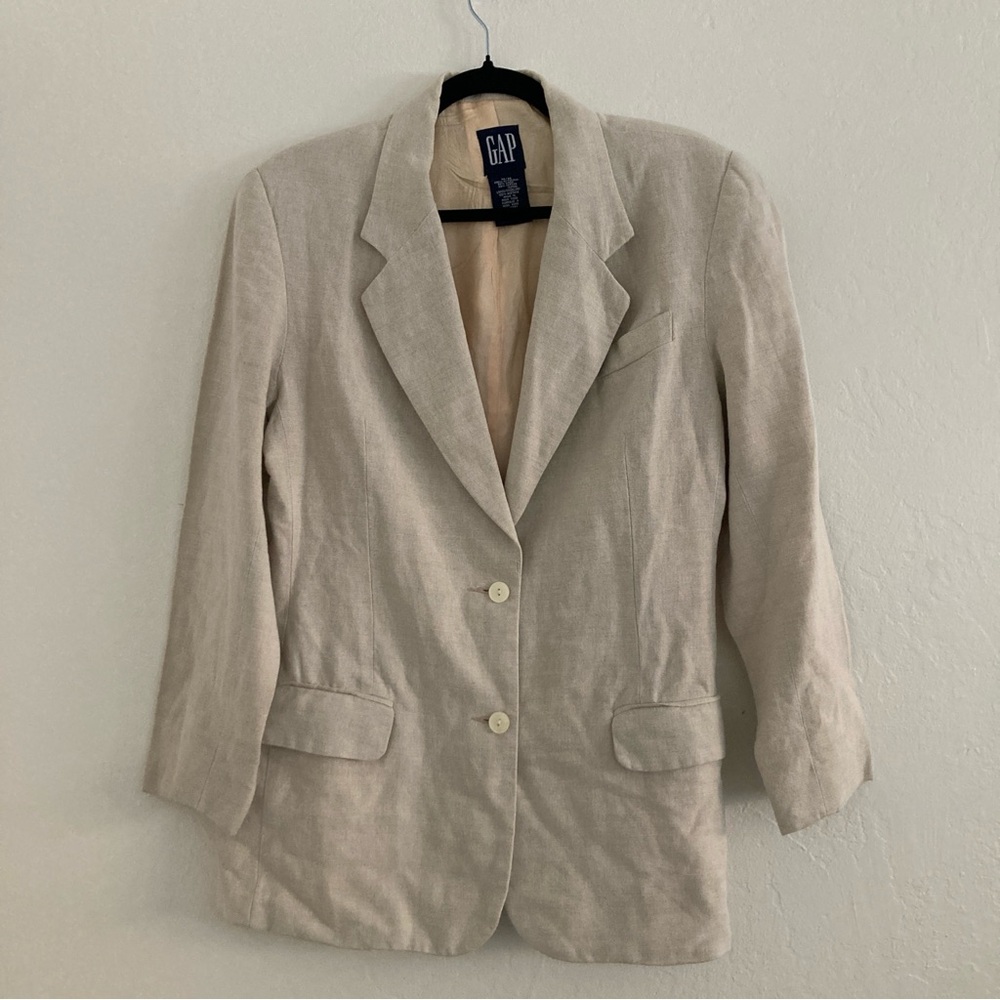 Vintage GAP Linen Blend Cream Blazer Jacket Office Beach Church Women's Medium